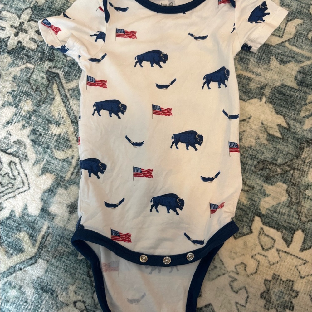 Kyte BABY White and Blue Bodysuit with Buffalo Print